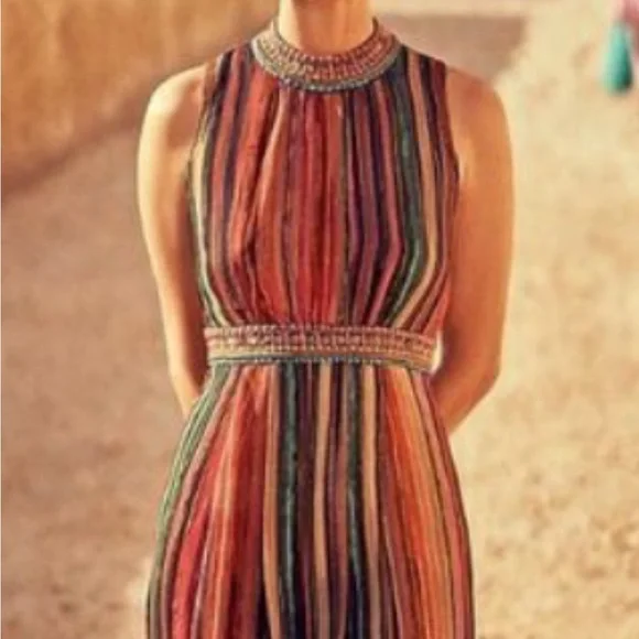 Anthropologie Blink Multicolor Striped Maxi Dress L - Picture 3 of 10